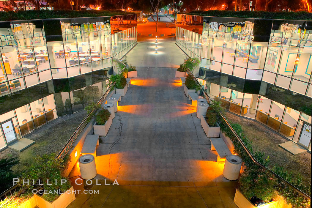 UCSD Library glows with light in this night time exposure (Geisel Library, UCSD Central Library). University of California, San Diego, La Jolla, USA, natural history stock photograph, photo id 20145