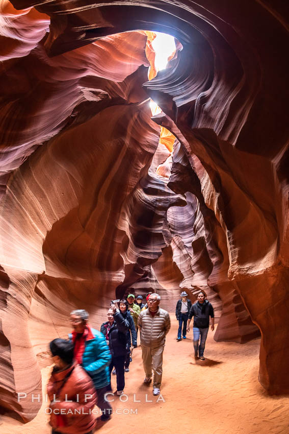 Chinese tourists in Upper Antelope Canyon, a spectacular but now-crowded slot canyon near Page, Arizona. Navajo Tribal Lands, USA, natural history stock photograph, photo id 36040