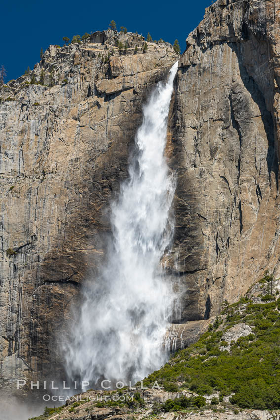 Upper Yosemite Falls near peak flow in spring. Yosemite Falls, at 2425 feet tall (730m) is the tallest waterfall in North America and fifth tallest in the world. Yosemite National Park, California, USA, natural history stock photograph, photo id 34552