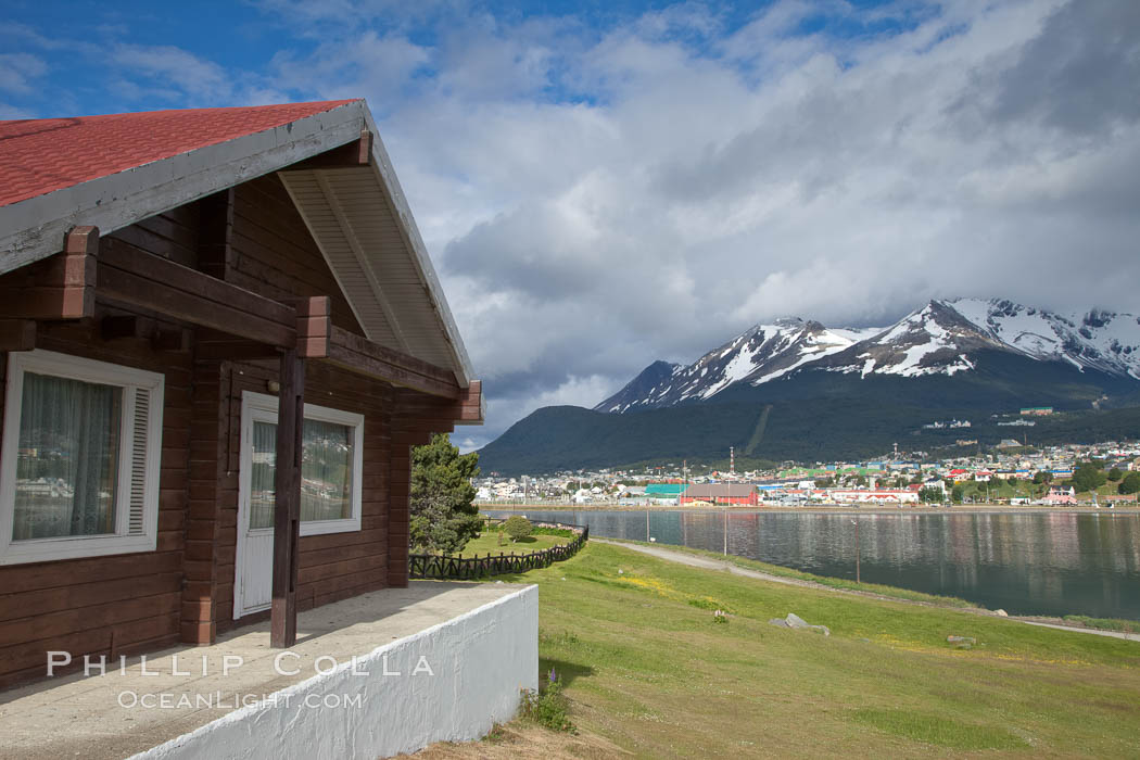 Ushuaia, the southernmost city in the world, lies on the Beagle Channel with a small portion of the Andes mountain range rising above.  Ushuaia is the capital of the Tierra del Fuego region of Argentina and the gateway port for many expeditions to Antarctica., natural history stock photograph, photo id 23603