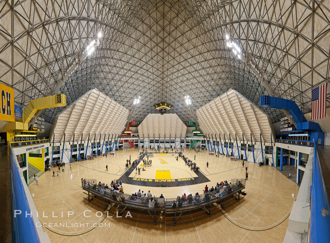 Walter Pyramid, Cal State Long Beach. The home of Long Beach State basketball and volleyball for over 15 years, the Walter Pyramid has become a nationally recognized icon for the university and the city of Long Beach. Designed by Long Beach architect Don Gibbs and built by the Nielson Construction Company of San Diego, The Walter Pyramid cost approximately $22 million. California, USA, natural history stock photograph, photo id 26786