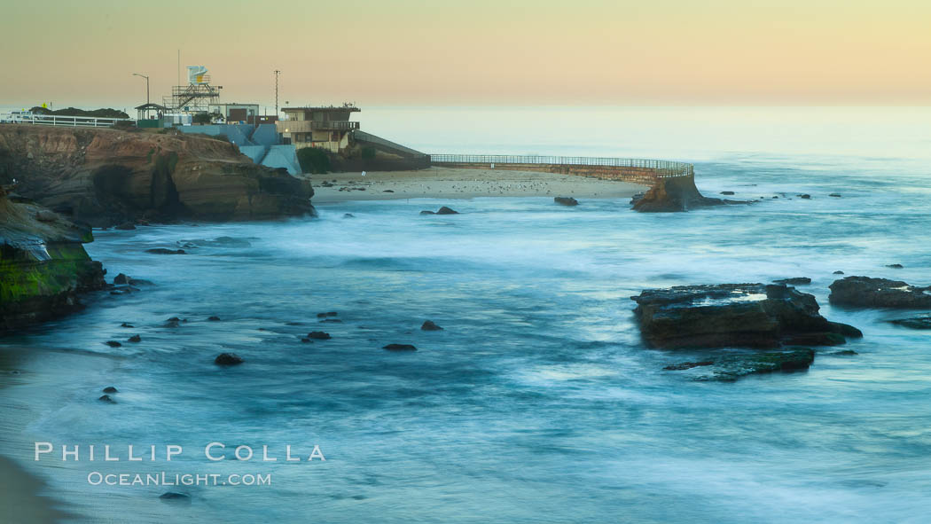 Wave wash in front of the Children's Pool in La Jolla, dawn. California, USA, natural history stock photograph, photo id 26524