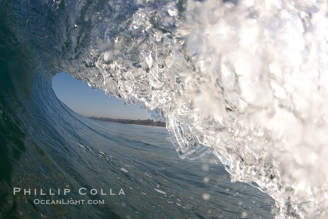 Cresting wave, morning light, glassy water, surf, Cardiff by the Sea, California