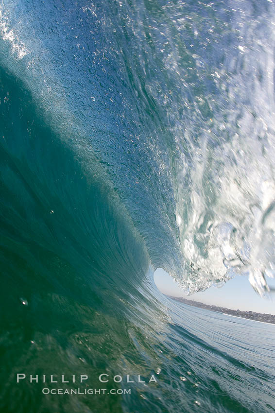 Cresting wave, morning light, glassy water, surf, Cardiff by the Sea, California