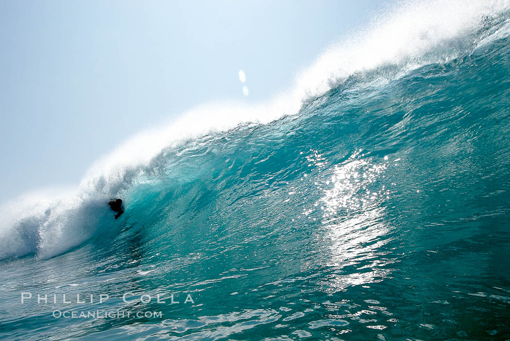 Bodysurfing the Wedge, note the guy back up in the barrel. The Wedge, Newport Beach, California, USA, natural history stock photograph, photo id 16989