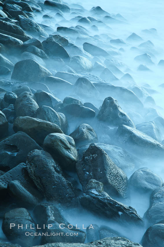 Waves and beach boulders, abstract study of water movement. La Jolla, California, USA, natural history stock photograph, photo id 26448