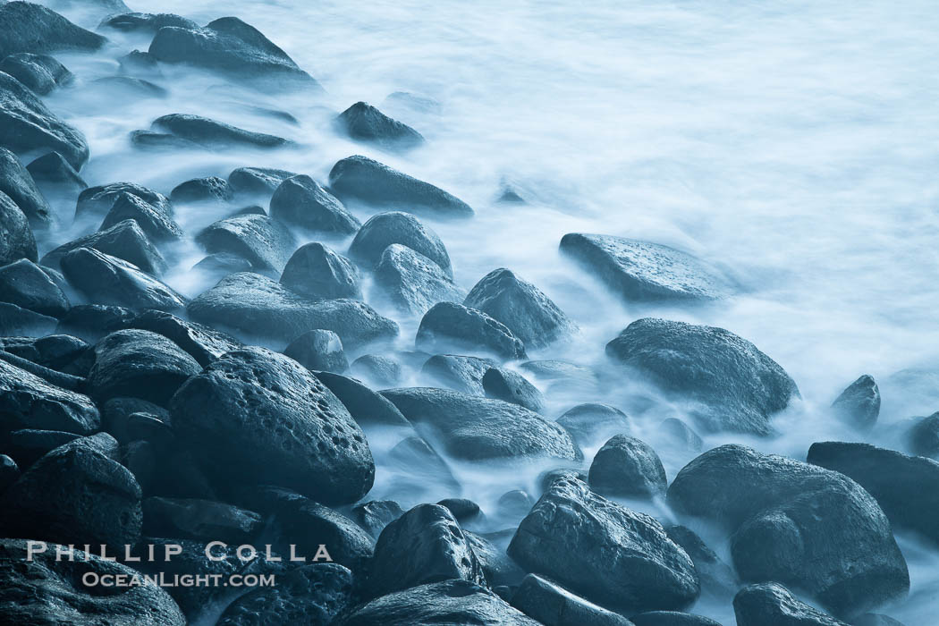 Waves and beach boulders, abstract study of water movement., natural history stock photograph, photo id 26452