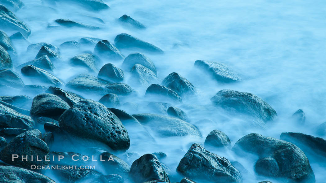 Waves and beach boulders, abstract study of water movement. La Jolla, California, USA, natural history stock photograph, photo id 26451
