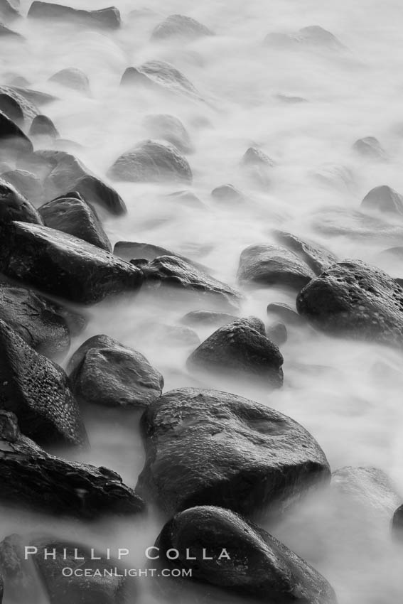 Waves and beach boulders, abstract study of water movement, La Jolla, California