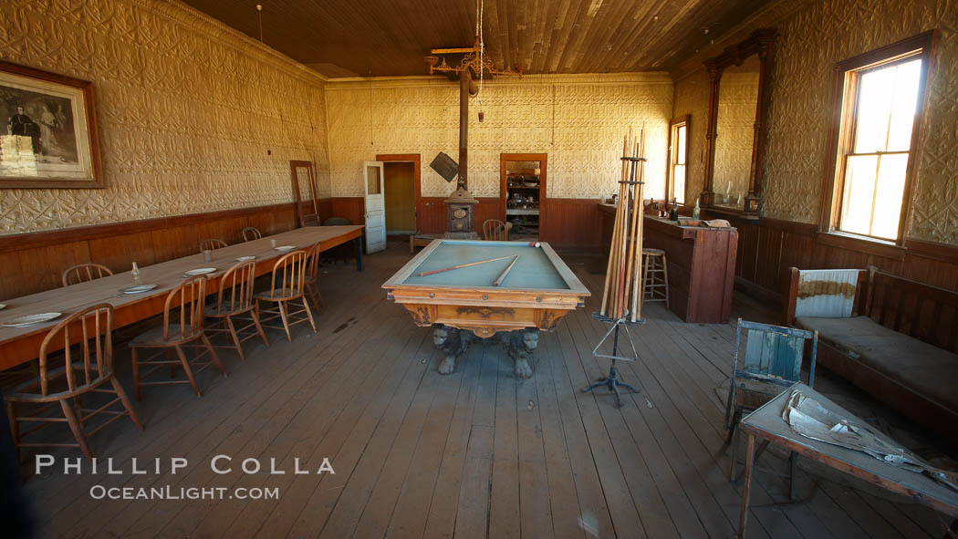 Wheaton and Hollis Hotel, interior of pool room and parlor, Bodie State Historical Park, California