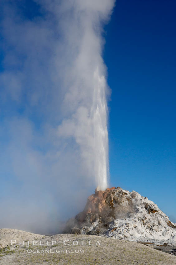 White Dome Geyser rises to a height of 30 feet or more, and typically erupts with an interval of 15 to 30 minutes.  It is located along Firehole Lake Drive. Lower Geyser Basin, Yellowstone National Park, Wyoming, USA, natural history stock photograph, photo id 13546