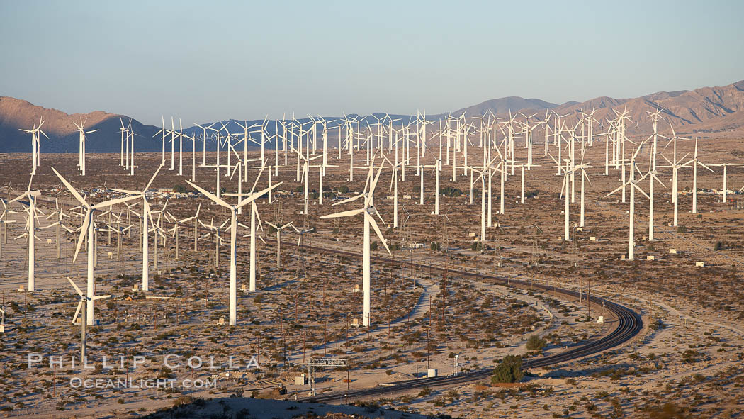 Wind turbines, in the San Gorgonio Pass, near Interstate 10 provide electricity to Palm Springs and the Coachella Valley. California, USA, natural history stock photograph, photo id 22238