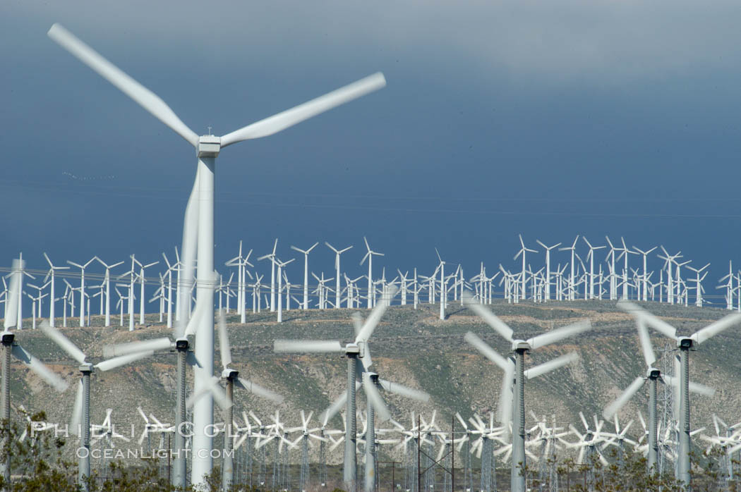 Wind turbines provide electricity to Palm Springs and the Coachella Valley. San Gorgonio pass, San Bernardino mountains. San Gorgonio Pass, California, USA, natural history stock photograph, photo id 06856