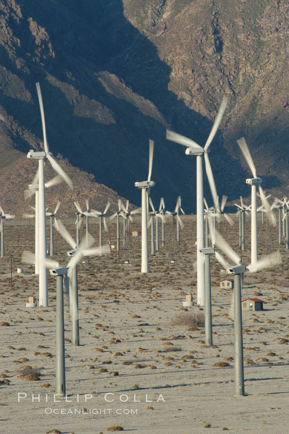 Wind turbines provide electricity to Palm Springs and the Coachella Valley. San Gorgonio pass, San Bernardino mountains. San Gorgonio Pass, California, USA, natural history stock photograph, photo id 06864