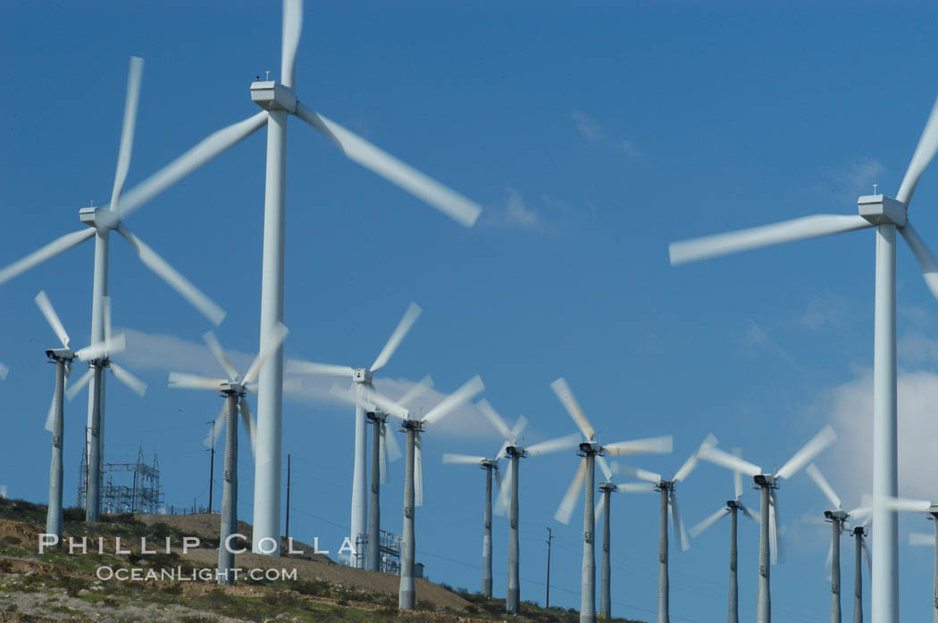 Wind turbines provide electricity to Palm Springs and the Coachella Valley. San Gorgonio pass, San Bernardino mountains. San Gorgonio Pass, California, USA, natural history stock photograph, photo id 06859