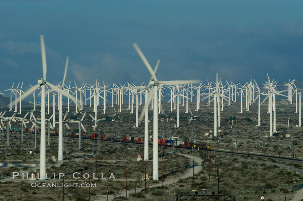 Wind turbines provide electricity to Palm Springs and the Coachella Valley. San Gorgonio pass, San Bernardino mountains. San Gorgonio Pass, California, USA, natural history stock photograph, photo id 06863