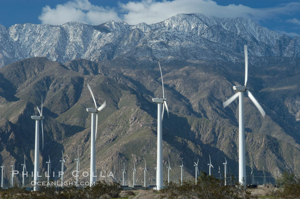 Wind turbines provide electricity to Palm Springs and the Coachella Valley. San Gorgonio pass, San Bernardino mountains. San Gorgonio Pass, California, USA, natural history stock photograph, photo id 06861