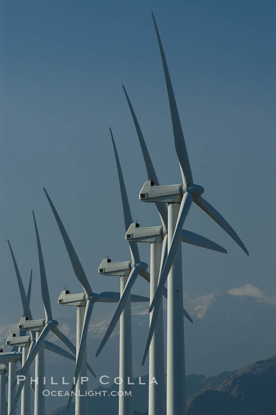 Wind turbines provide electricity to Palm Springs and the Coachella Valley. San Gorgonio pass, San Bernardino mountains. San Gorgonio Pass, California, USA, natural history stock photograph, photo id 06865