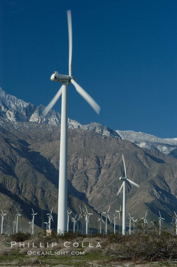 Wind turbines provide electricity to Palm Springs and the Coachella Valley. San Gorgonio pass, San Bernardino mountains. San Gorgonio Pass, California, USA, natural history stock photograph, photo id 06902