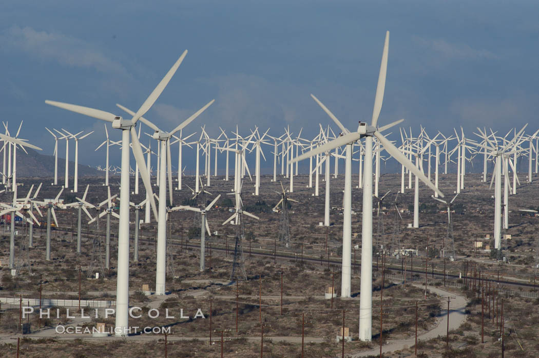 Wind turbines provide electricity to Palm Springs and the Coachella Valley. San Gorgonio pass, San Bernardino mountains. San Gorgonio Pass, California, USA, natural history stock photograph, photo id 06914