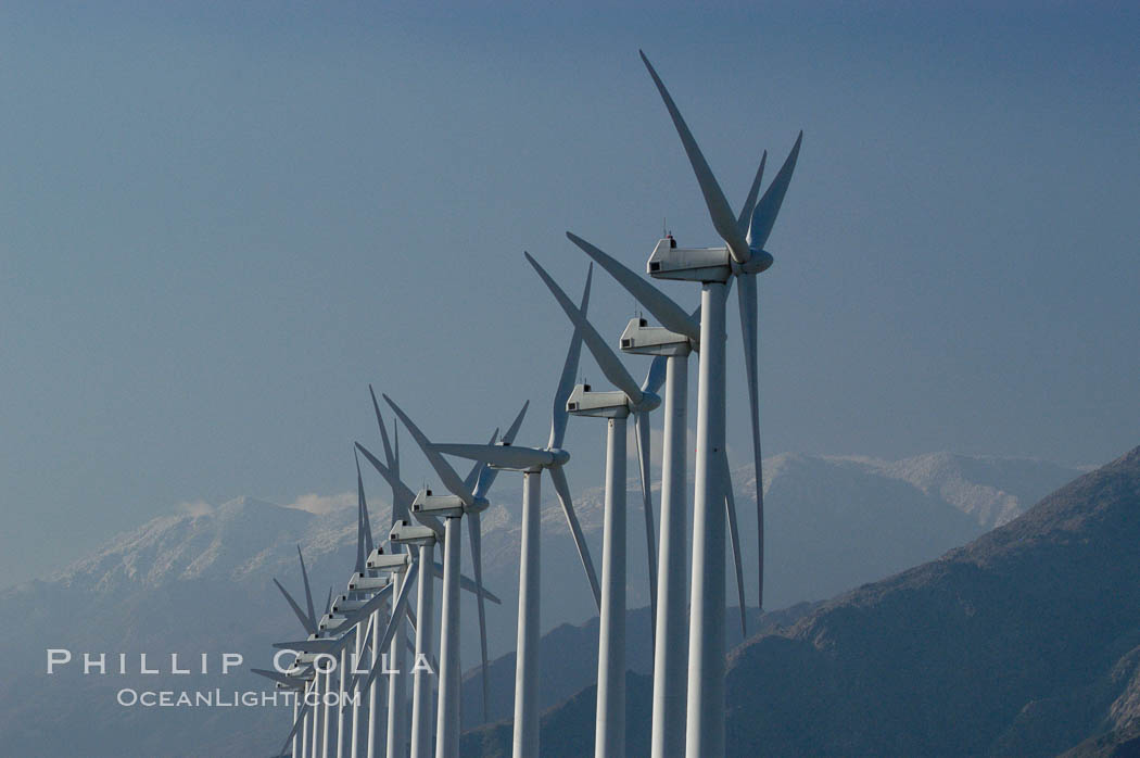 Wind turbines provide electricity to Palm Springs and the Coachella Valley. San Gorgonio pass, San Bernardino mountains. San Gorgonio Pass, California, USA, natural history stock photograph, photo id 06890