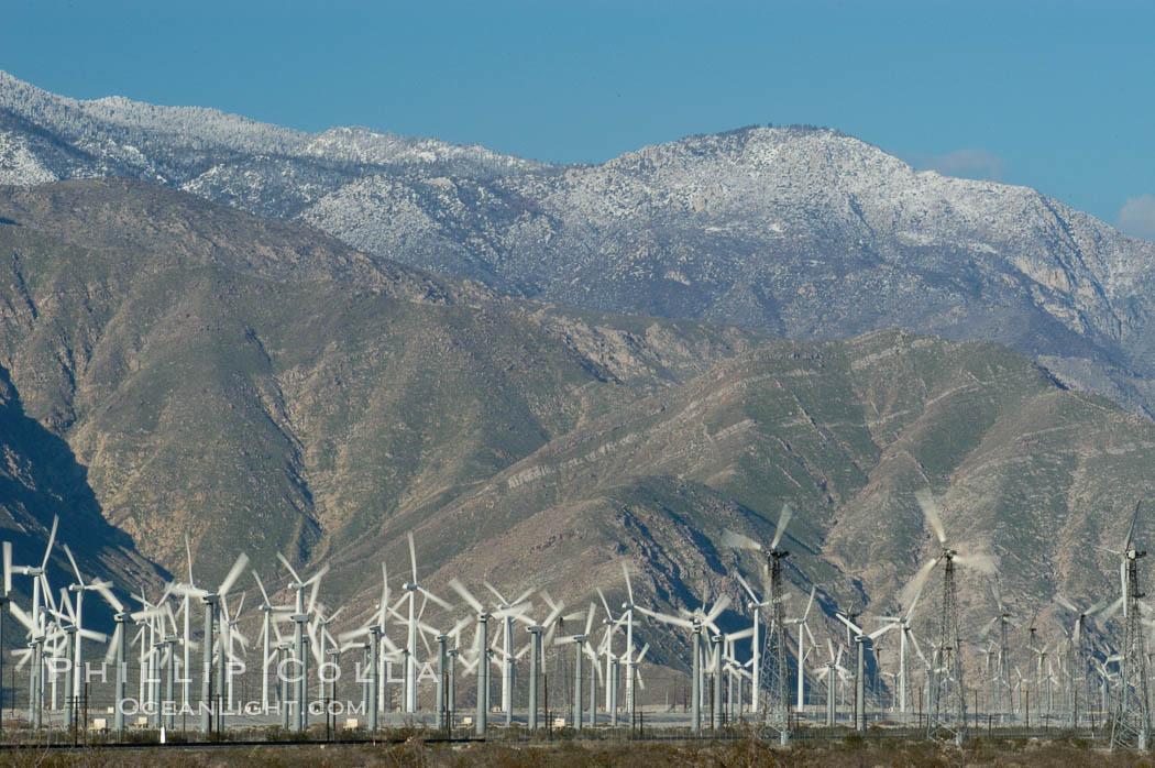 Wind turbines provide electricity to Palm Springs and the Coachella Valley. San Gorgonio pass, San Bernardino mountains. San Gorgonio Pass, California, USA, natural history stock photograph, photo id 06894