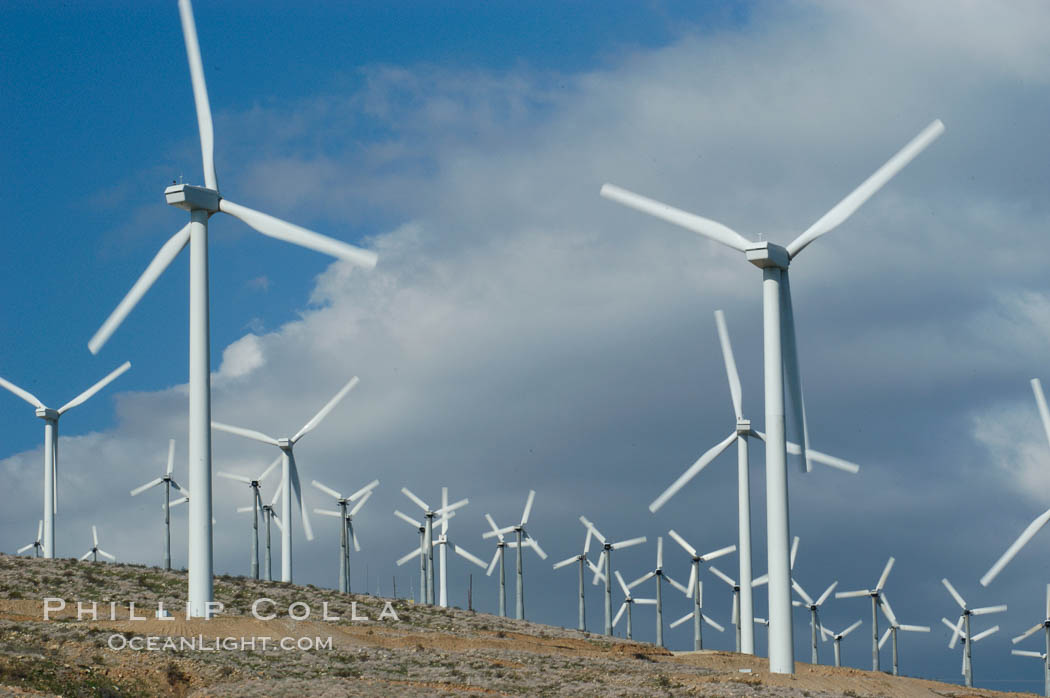 Wind turbines provide electricity to Palm Springs and the Coachella Valley. San Gorgonio pass, San Bernardino mountains. San Gorgonio Pass, California, USA, natural history stock photograph, photo id 06876