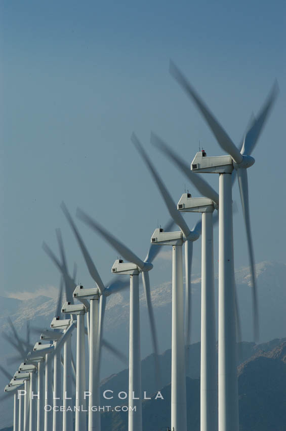 Wind turbines provide electricity to Palm Springs and the Coachella Valley. San Gorgonio pass, San Bernardino mountains. San Gorgonio Pass, California, USA, natural history stock photograph, photo id 06888