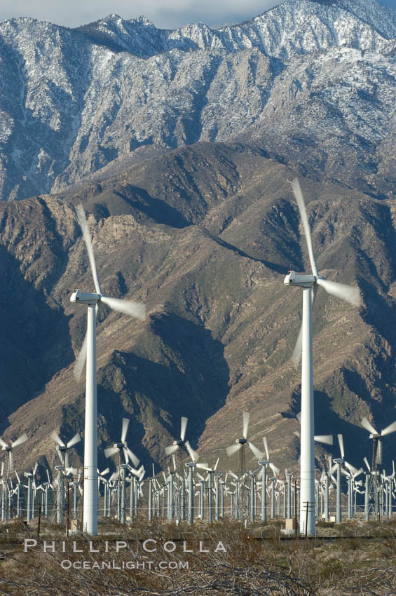 Wind turbines provide electricity to Palm Springs and the Coachella Valley. San Gorgonio pass, San Bernardino mountains. San Gorgonio Pass, California, USA, natural history stock photograph, photo id 06892