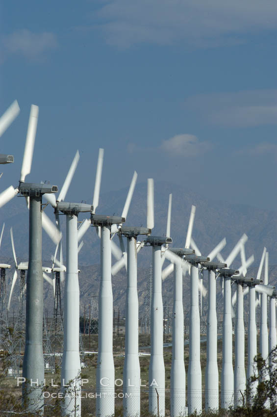 Wind turbines provide electricity to Palm Springs and the Coachella Valley. San Gorgonio pass, San Bernardino mountains. San Gorgonio Pass, California, USA, natural history stock photograph, photo id 06875