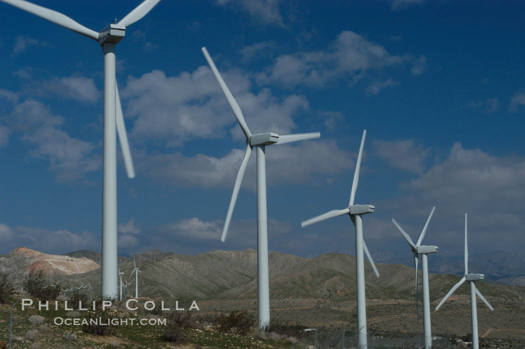 Wind turbines provide electricity to Palm Springs and the Coachella Valley. San Gorgonio pass, San Bernardino mountains. San Gorgonio Pass, California, USA, natural history stock photograph, photo id 06883