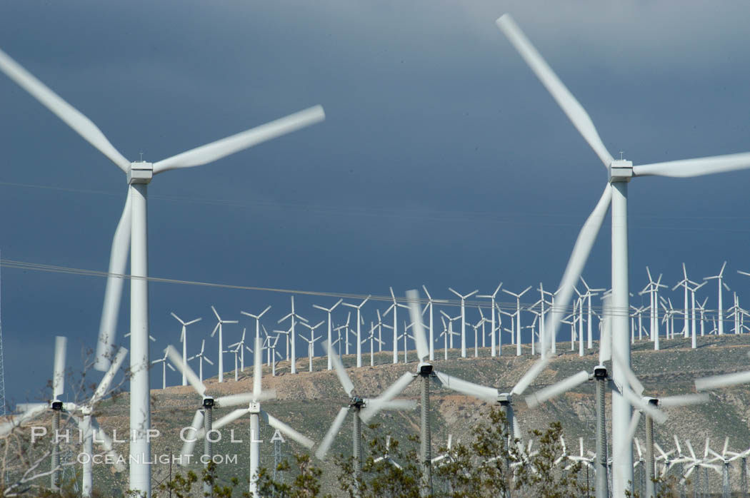 Wind turbines provide electricity to Palm Springs and the Coachella Valley. San Gorgonio pass, San Bernardino mountains. San Gorgonio Pass, California, USA, natural history stock photograph, photo id 06881