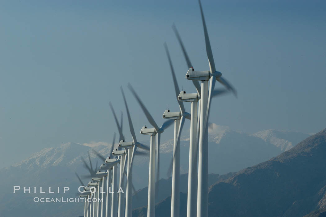 Wind turbines provide electricity to Palm Springs and the Coachella Valley. San Gorgonio pass, San Bernardino mountains. San Gorgonio Pass, California, USA, natural history stock photograph, photo id 06889
