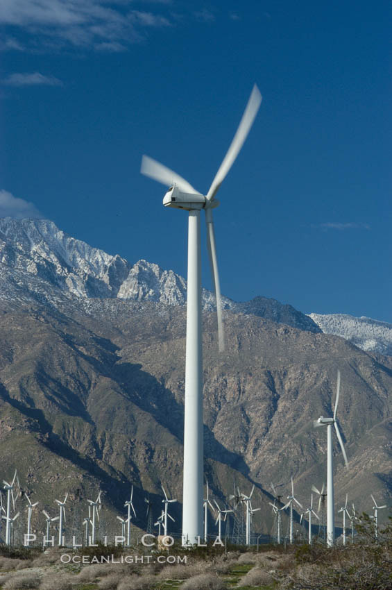 Wind turbines provide electricity to Palm Springs and the Coachella Valley. San Gorgonio pass, San Bernardino mountains. San Gorgonio Pass, California, USA, natural history stock photograph, photo id 06904