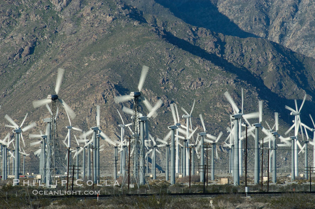 Wind turbines provide electricity to Palm Springs and the Coachella Valley. San Gorgonio pass, San Bernardino mountains. San Gorgonio Pass, California, USA, natural history stock photograph, photo id 06895