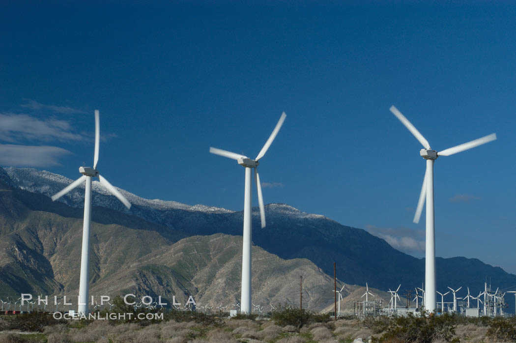 Wind turbines provide electricity to Palm Springs and the Coachella Valley. San Gorgonio pass, San Bernardino mountains. San Gorgonio Pass, California, USA, natural history stock photograph, photo id 06907
