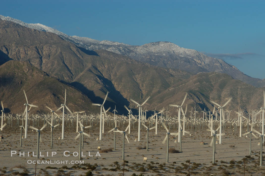 Wind turbines provide electricity to Palm Springs and the Coachella Valley. San Gorgonio pass, San Bernardino mountains. San Gorgonio Pass, California, USA, natural history stock photograph, photo id 06911