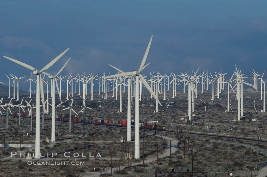 Wind turbines provide electricity to Palm Springs and the Coachella Valley. San Gorgonio pass, San Bernardino mountains. San Gorgonio Pass, California, USA, natural history stock photograph, photo id 06915