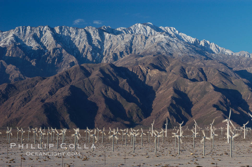 Wind turbines provide electricity to Palm Springs and the Coachella Valley. San Gorgonio pass, San Bernardino mountains. San Gorgonio Pass, California, USA, natural history stock photograph, photo id 06909
