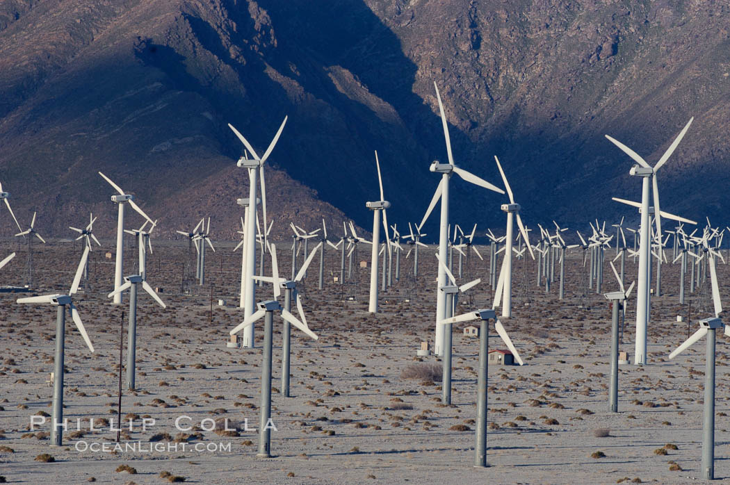 Wind turbines provide electricity to Palm Springs and the Coachella Valley. San Gorgonio pass, San Bernardino mountains. San Gorgonio Pass, California, USA, natural history stock photograph, photo id 06917
