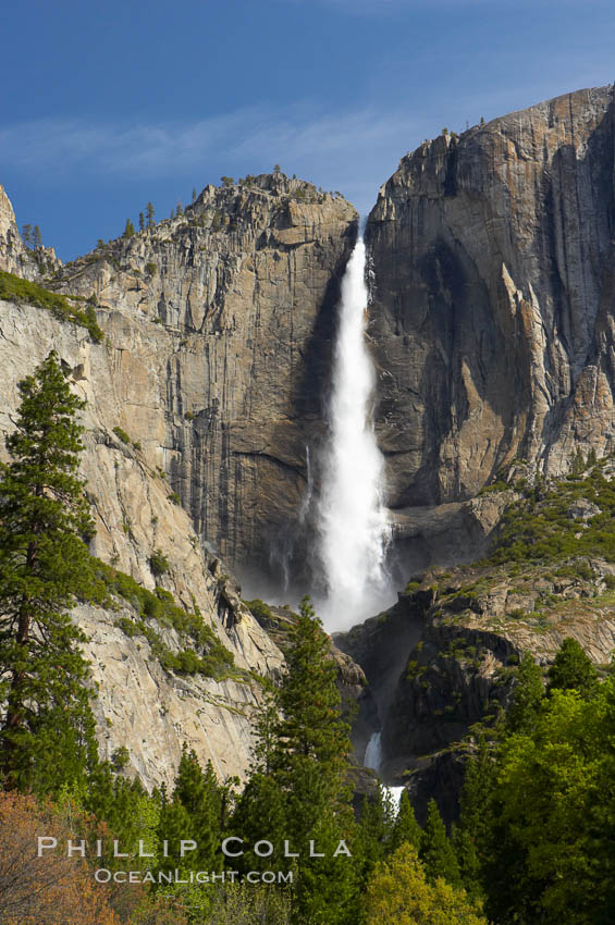 Yosemite Falls at peak flow in late spring, viewed from Cooks Meadow, Yosemite National Park, California
