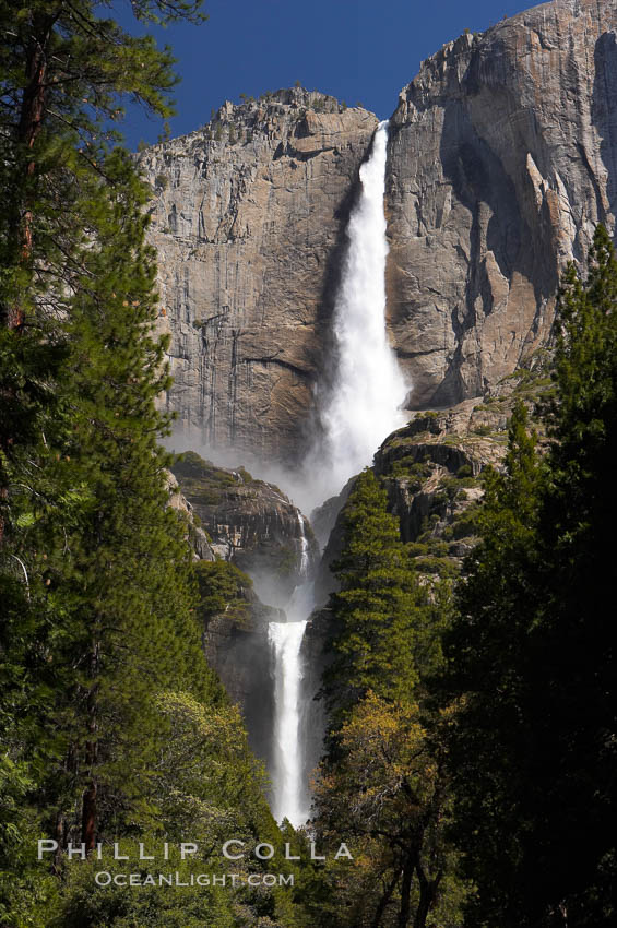 Yosemite Falls (upper, middle and lower sections) at peak flow, spring, Yosemite Valley. Yosemite National Park, California, USA, natural history stock photograph, photo id 16134