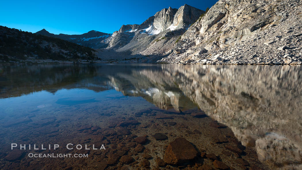 Cathedral Range peaks reflected in the still waters of Townsley Lake. Yosemite National Park, California, USA, natural history stock photograph, photo id 25772