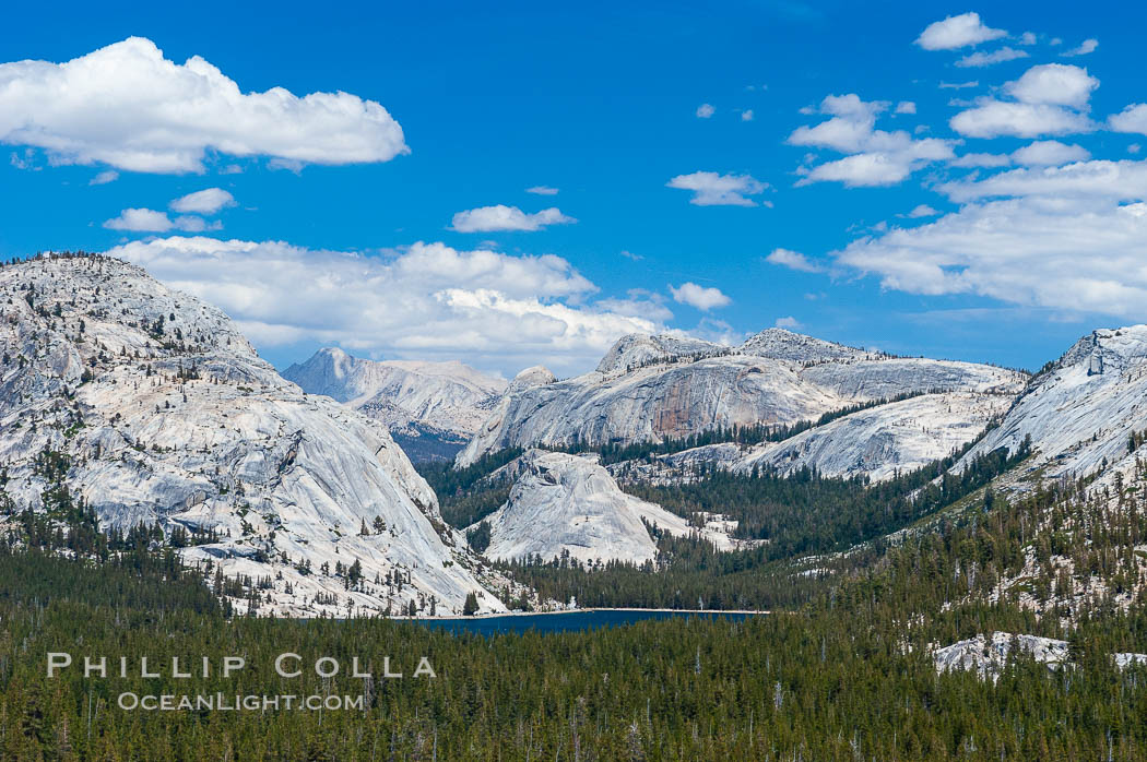 Tenaya Lake is surrounded by epic granite domes, with Polly Dome on the left.  Late afternoon, viewed from Olmsted Point. Yosemite National Park, California, USA, natural history stock photograph, photo id 09955