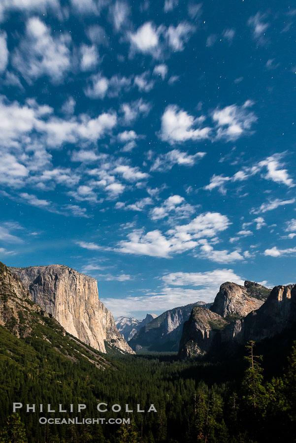 Yosemite Valley and stars lit by full moon, evening., natural history stock photograph, photo id 28699