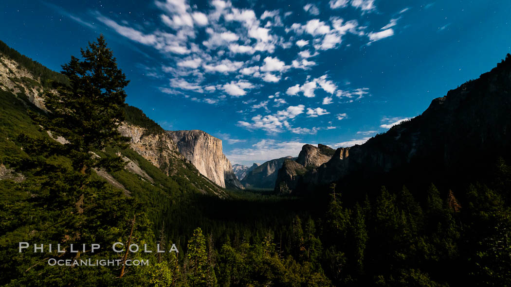 Yosemite Valley and stars lit by full moon, evening. Yosemite National Park, California, USA, natural history stock photograph, photo id 28697