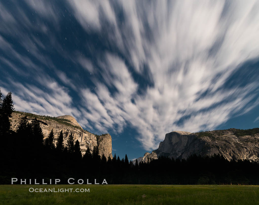 Yosemite Valley and stars lit by full moon, evening. Yosemite National Park, California, USA, natural history stock photograph, photo id 28701