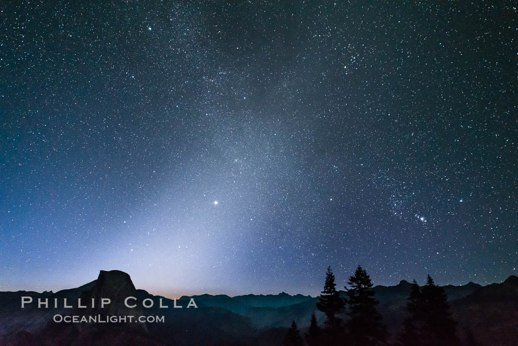 Zodiacal Light and planet Jupiter in the northeastern horizon, above Half Dome and the Yosemite high country. Glacier Point, Yosemite National Park, California, USA, natural history stock photograph, photo id 28744