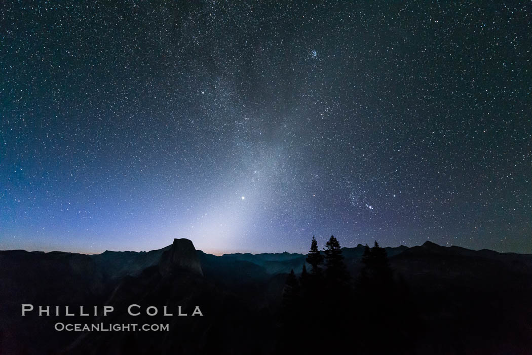 Zodiacal Light and planet Jupiter in the northeastern horizon, above Half Dome and the Yosemite high country. Glacier Point, Yosemite National Park, California, USA, natural history stock photograph, photo id 28743