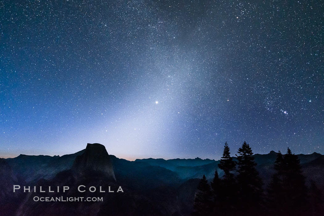Zodiacal Light and planet Jupiter in the northeastern horizon, above Half Dome and the Yosemite high country, Glacier Point, Yosemite National Park, California
